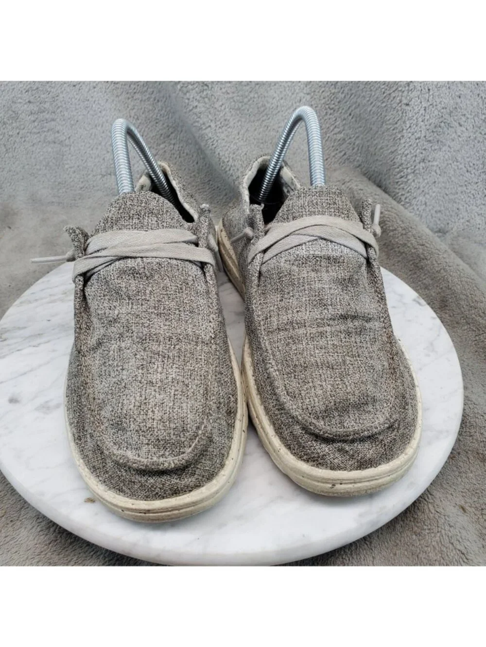 Hey Dude Shoes Womens Size 8 Gray Iron Wendy Linen Textile Slip On Loafer *Read*